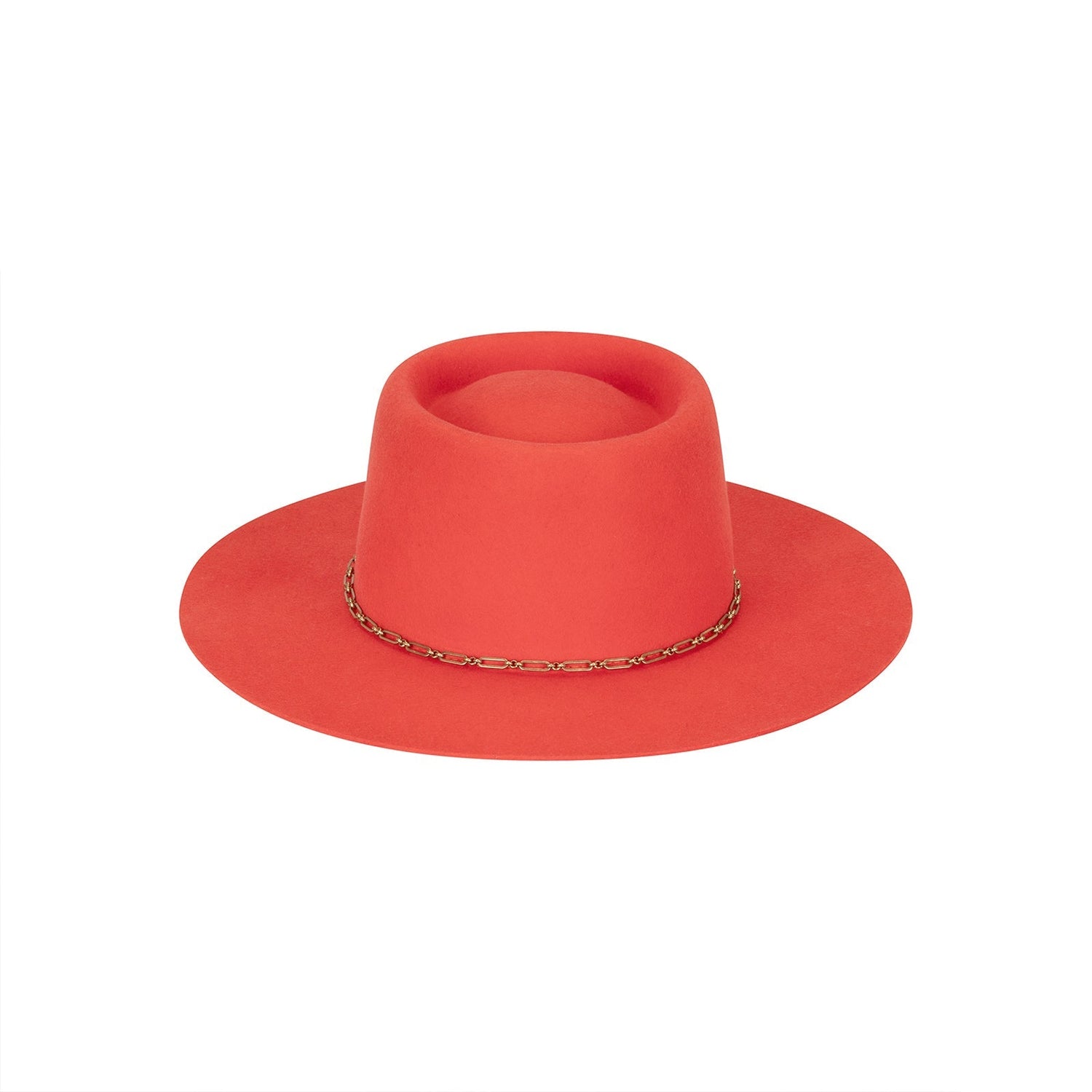 Wool Boater Hat – Wide Brim, Flame Red Tone