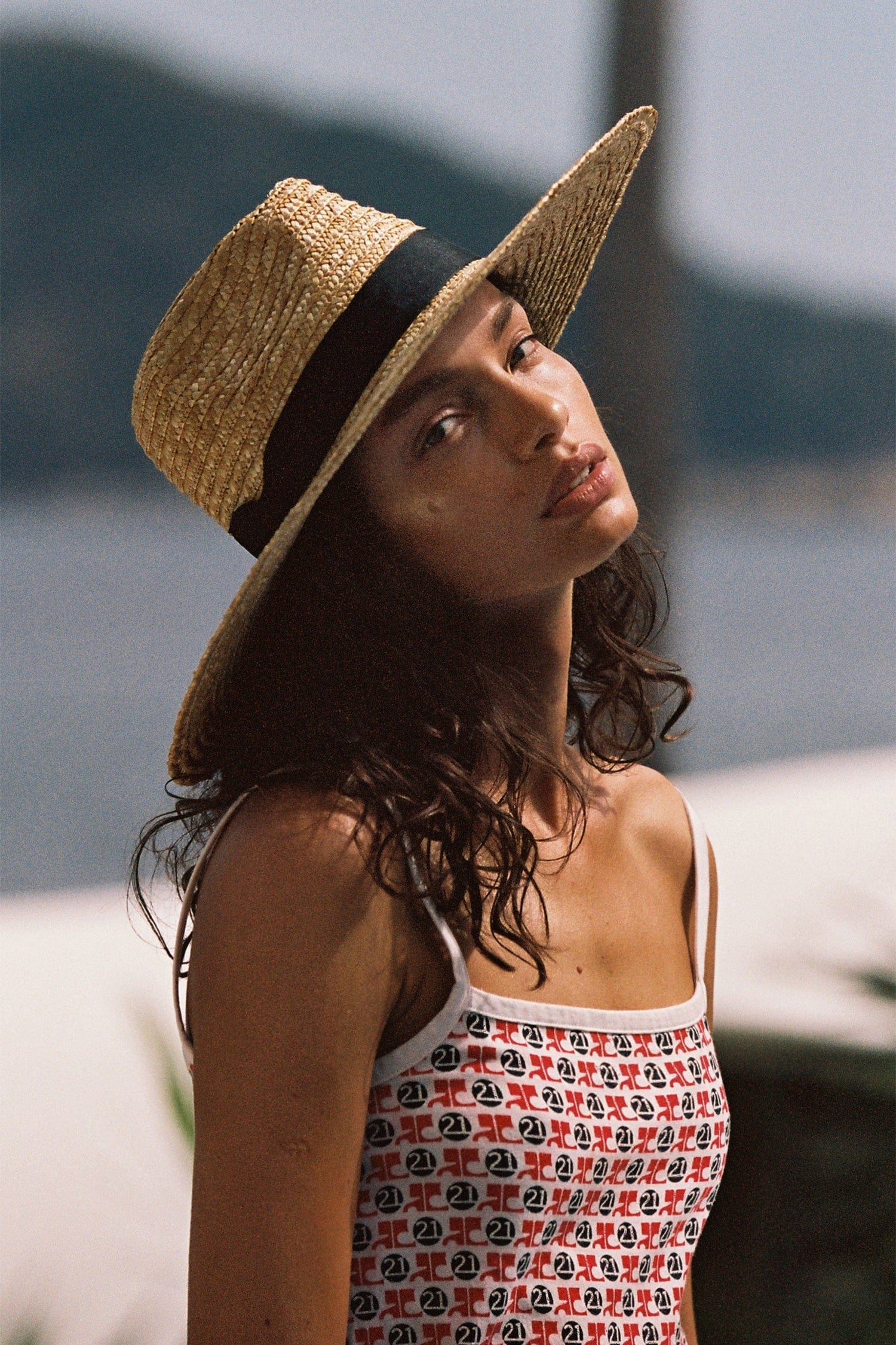 Wide-Brim Straw Fedora Hat