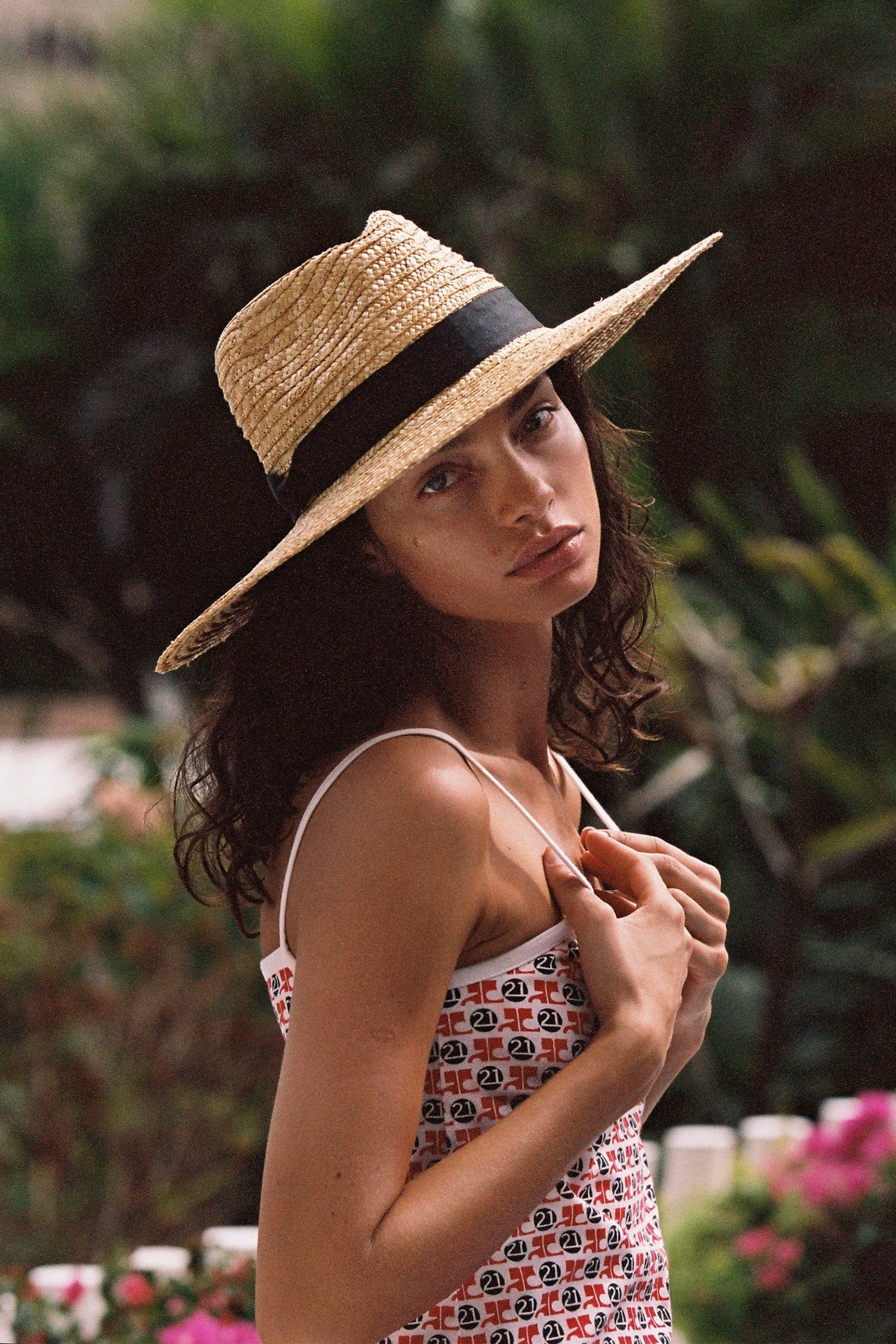 Wide-Brim Straw Fedora Hat