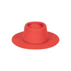 Wool Boater Hat – Wide Brim, Flame Red Tone - CAPOLLE